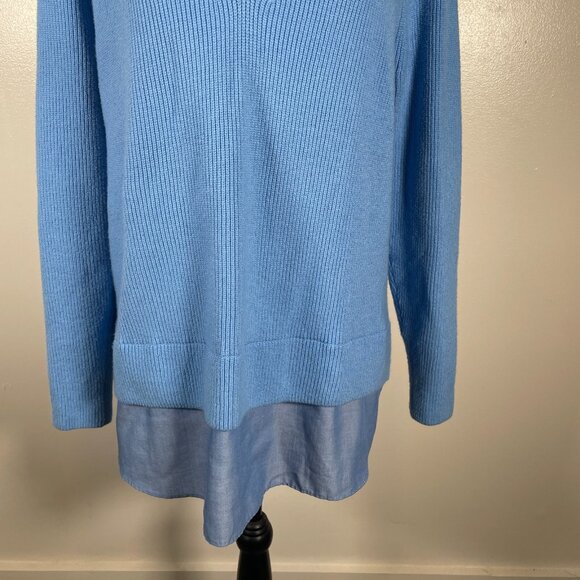 Ann Taylor Twofer Sweater Women Large Blue Knitted Slim Fit Long Sleeve Collared - Picture 5 of 16